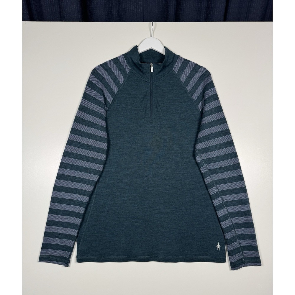 Smartwool Thermal Merino 1/4 Zip Base Layer - Striped Green - Women's 1X